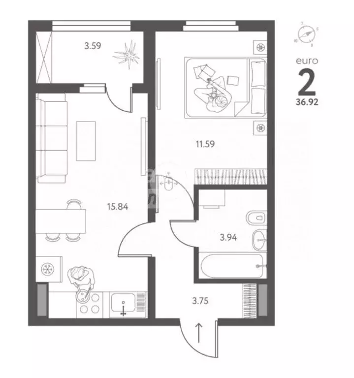 1-комнатная квартира: Липецк, улица Перова, 2Д (37 м) - Фото 1