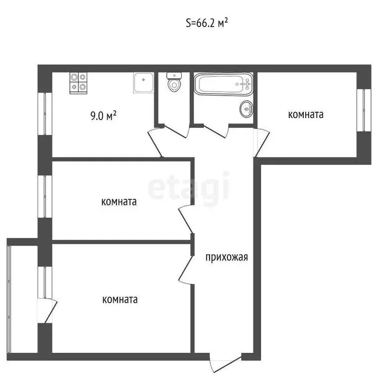 3-комнатная квартира: Миасс, бульвар Карпова, 10 (66.9 м) - Фото 1