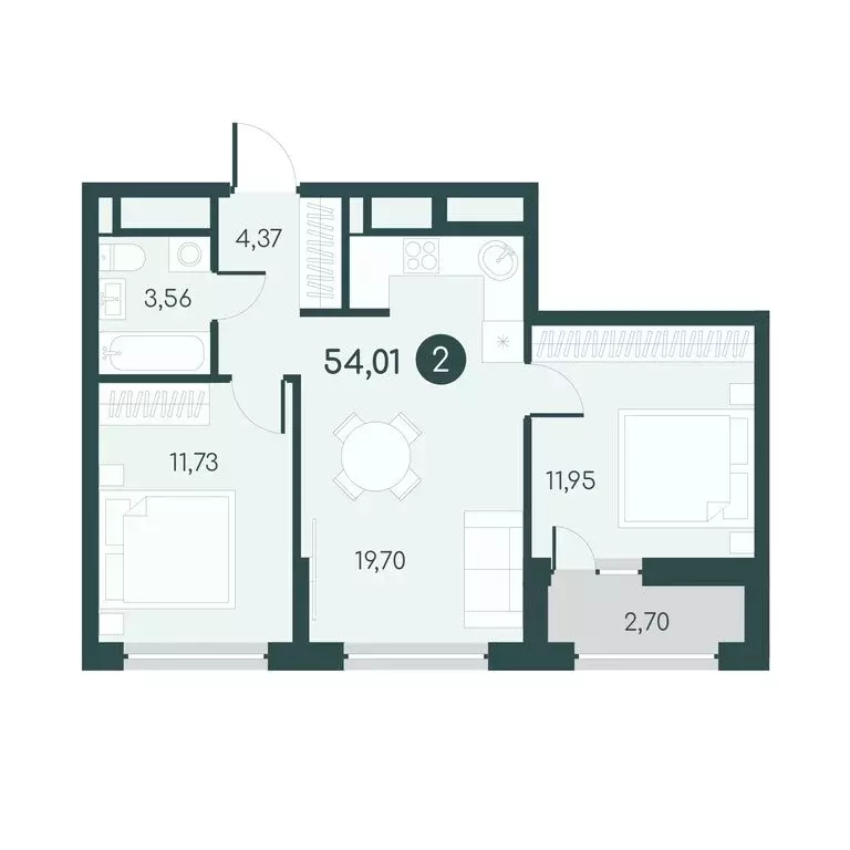 2-комнатная квартира: Курган, 18-й микрорайон, 7к1 (54.01 м) - Фото 1