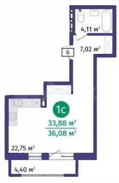 Квартира-студия, 36,1 м, 14/14 эт. - Фото 1