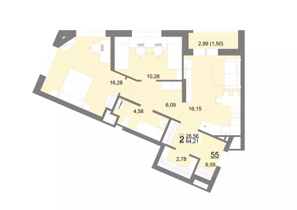 2-комнатная квартира: Екатеринбург, Тенистая улица, 8с5 (64.21 м) - Фото 0