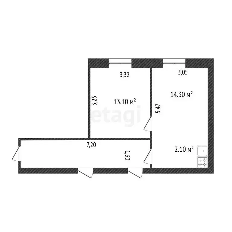 2к в -комнатной квартире (29.3 м) - Фото 1