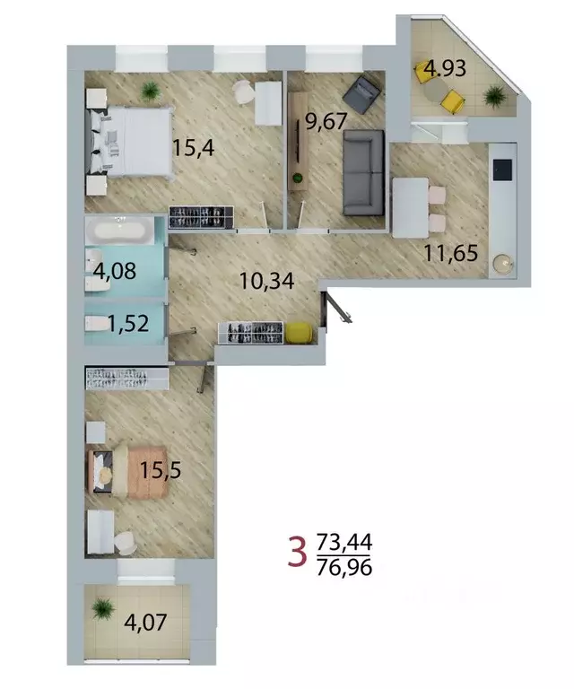 3-к кв. Омская область, Омск ул. 3-я Енисейская, 28/1 (73.44 м) - Фото 0