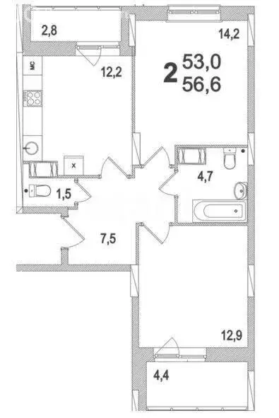 2-комнатная квартира: Тула, улица Павшинский Мост, 1к4 (56.6 м) - Фото 0