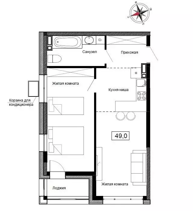 Квартира-студия: Новый, улица Ленина, 6с2 (49 м) - Фото 1