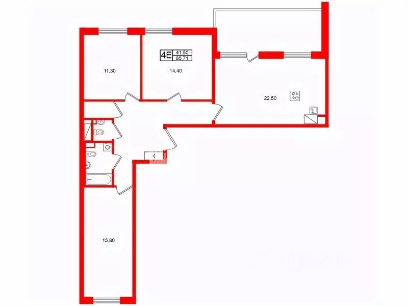 3-к кв. Санкт-Петербург дор. Торфяная, 17к4 (85.71 м) - Фото 1