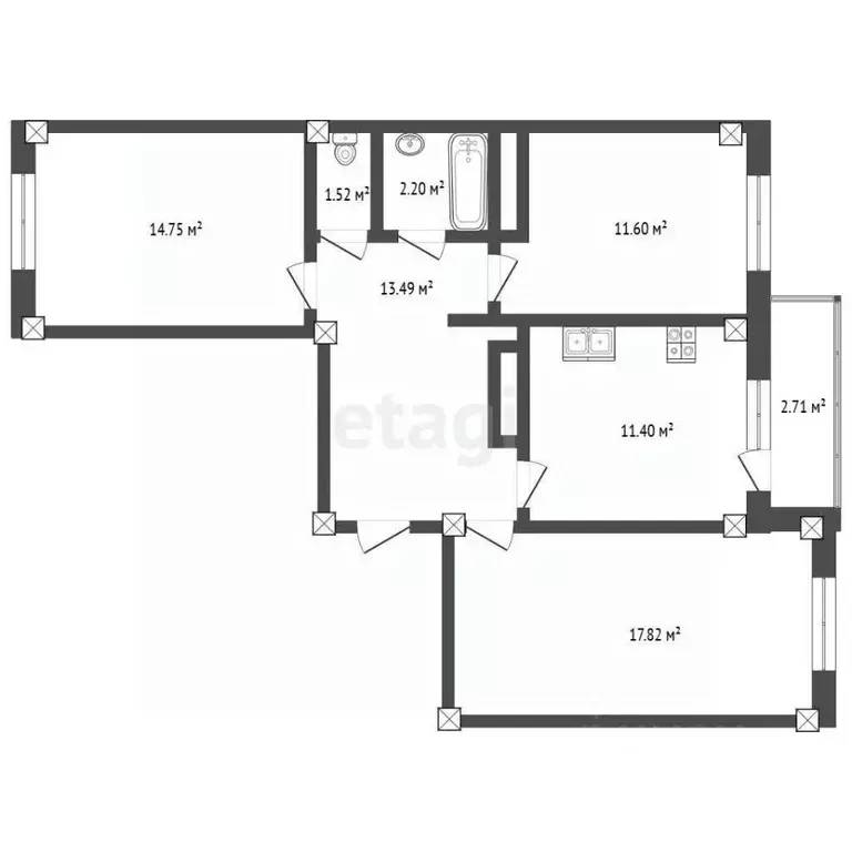 3-к кв. Архангельская область, Архангельск ул. Володарского, 81 (73.5 ... - Фото 2