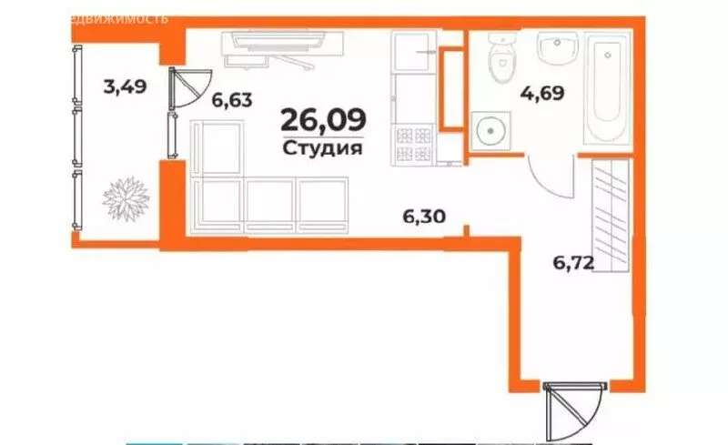 Квартира-студия: Хабаровск, улица Виталия Бубенина, 1/1 (26.09 м) - Фото 1