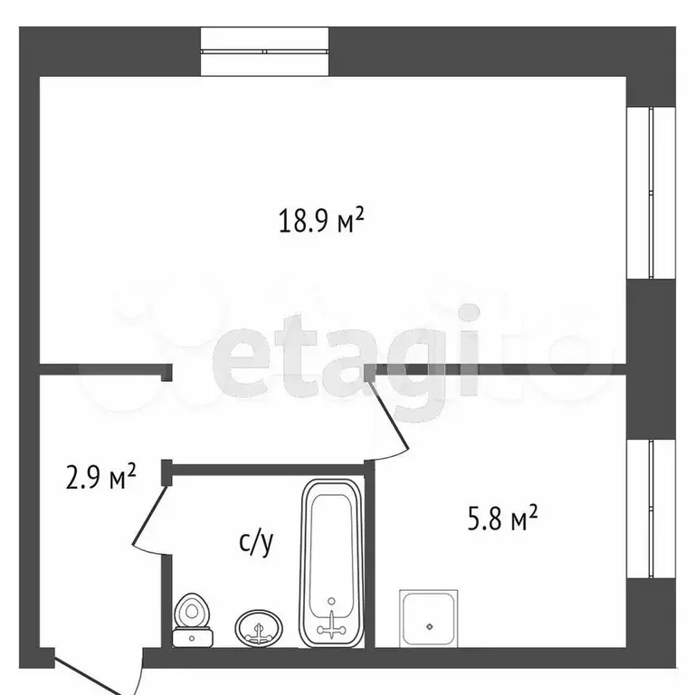 1-к. квартира, 30,9 м, 1/5 эт. - Фото 0