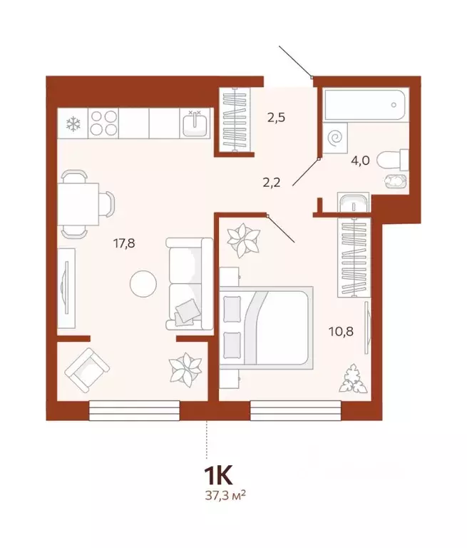 1-к кв. Тюменская область, Тюмень  (37.34 м) - Фото 0