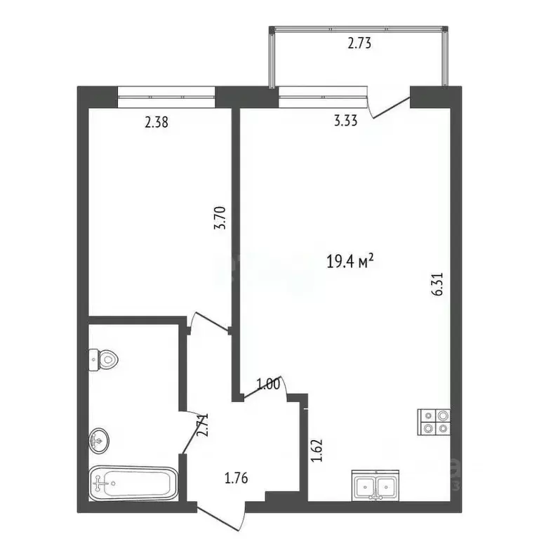 1-к кв. Тюменская область, Тюменский муниципальный округ, пос. ... - Фото 1