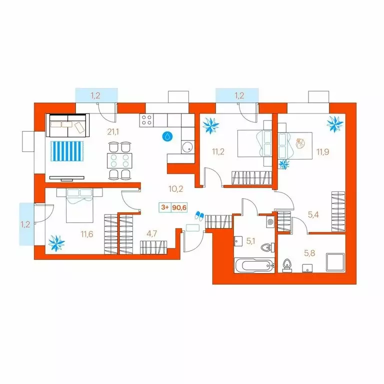 3-комнатная квартира: Тюмень, улица Ветеранов Труда, 36А/3 (90.6 м) - Фото 0