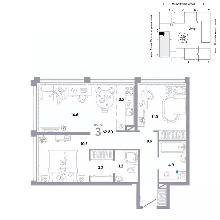 3-к кв. Москва Озерная ул., 42С7 (62.8 м) - Фото 0