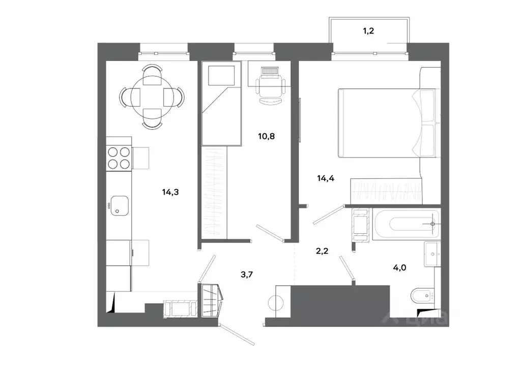 2-к кв. Ханты-Мансийский АО, Сургут 30А мкр,  (49.4 м) - Фото 0