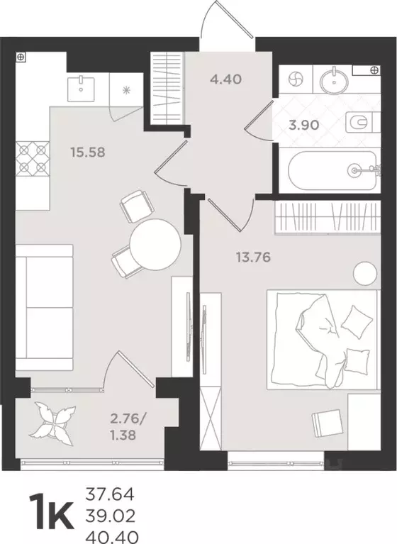 1-к кв. Калининградская область, Светлогорск  (39.14 м) - Фото 1