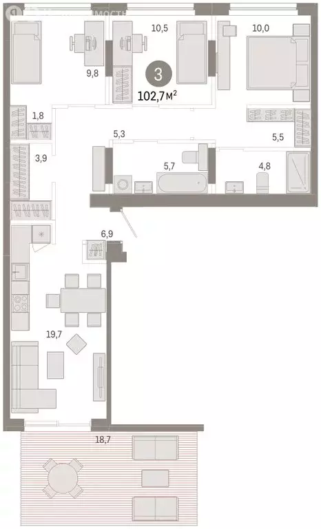 3-комнатная квартира: Екатеринбург, улица Академика Ландау, 7 (96.94 ... - Фото 1