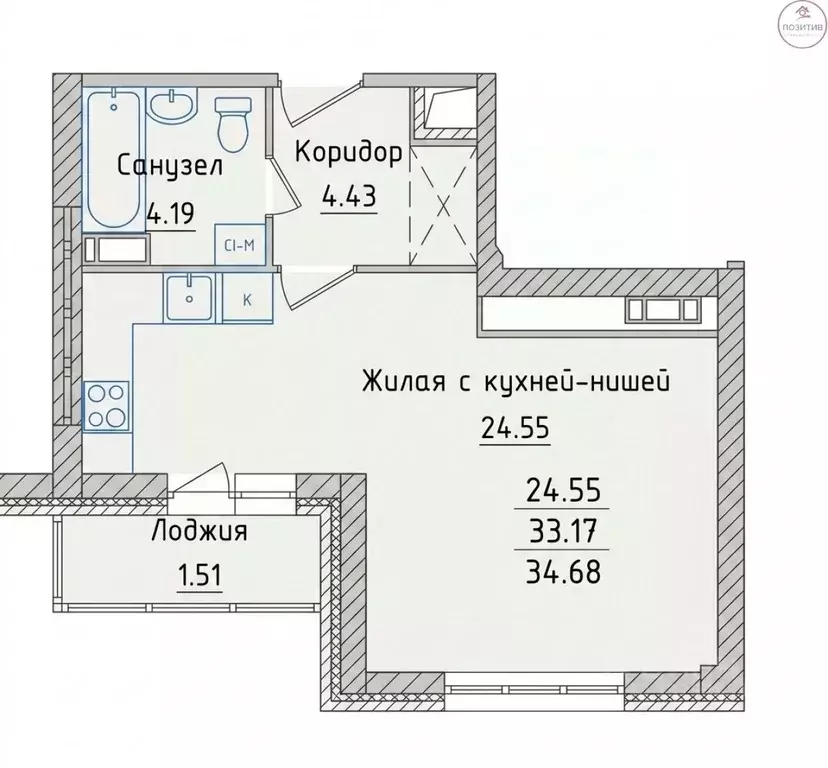 Студия Ярославская область, Ярославль ул. Дядьковская, 30 (34.7 м) - Фото 2