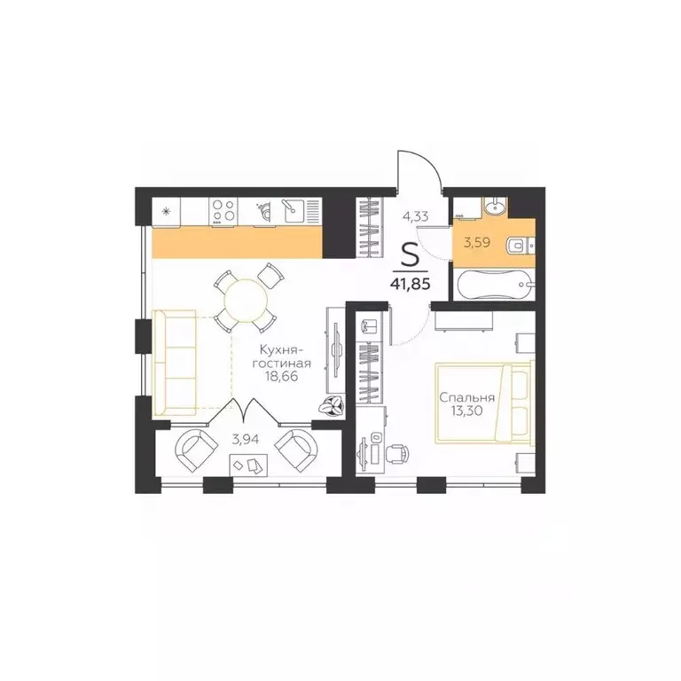 1-к кв. Тульская область, Тула Огни жилой комплекс (41.85 м) - Фото 1