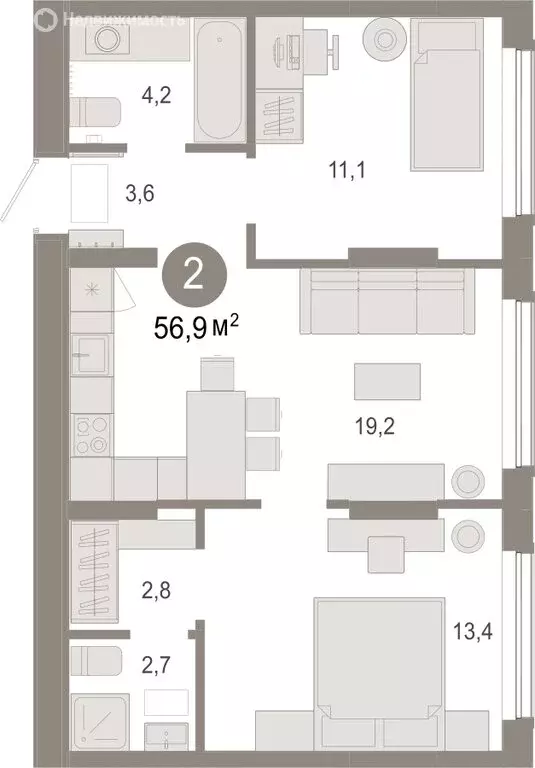 2-комнатная квартира: Тюмень, микрорайон ДОК, ЖК Октябрьский на Туре ... - Фото 2