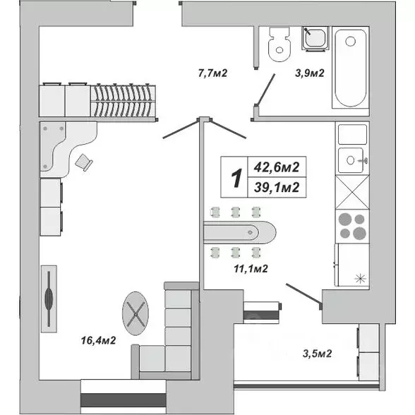 1-к кв. Тамбовская область, Тамбов ул. Чичерина, 7/3 (42.6 м) - Фото 0