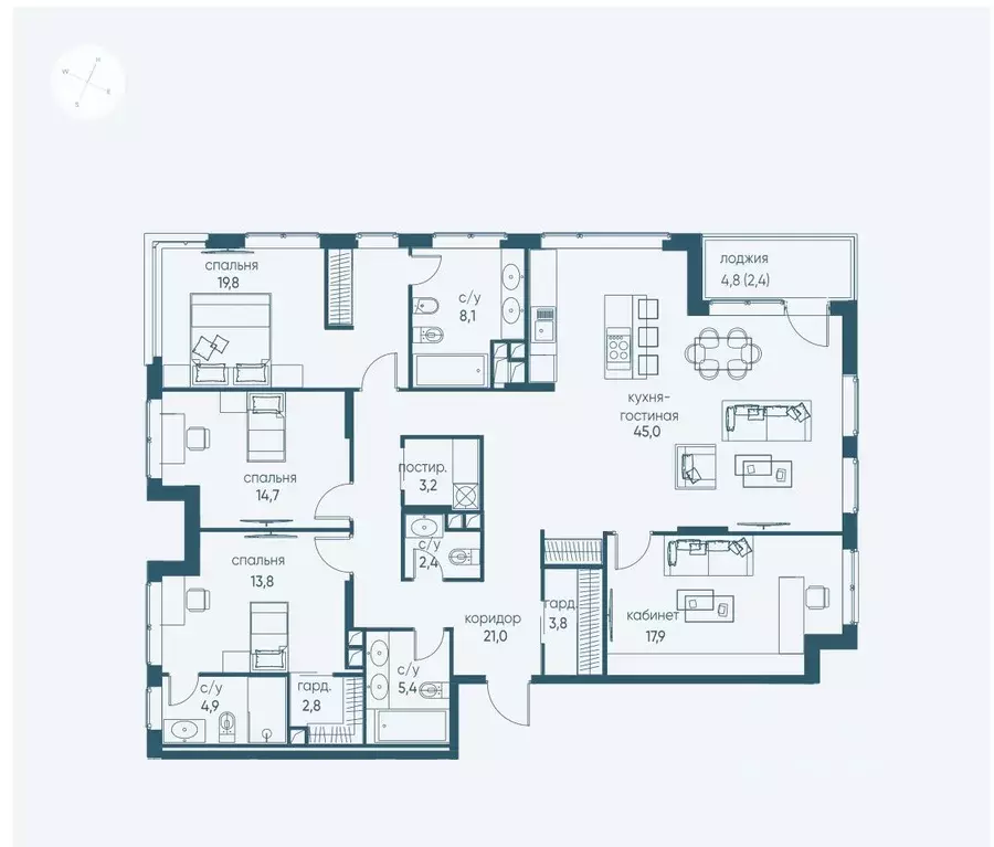 5-к кв. Москва Жилой комплекс остров, 4-й кв-л,  (165.6 м) - Фото 1