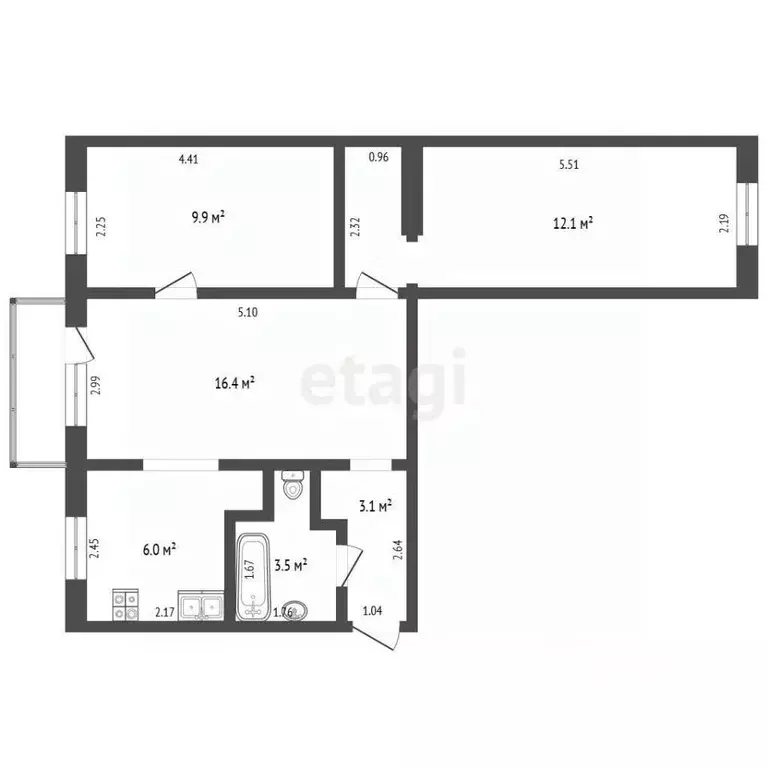 3-к кв. Кемеровская область, Кемерово ул. Демьяна Бедного, 7 (53.2 м) - Фото 1