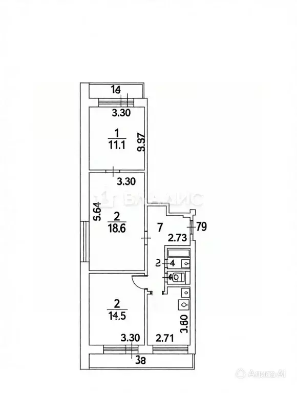 3-к кв. Москва ул. Кутузова, 1 (64.0 м) - Фото 2