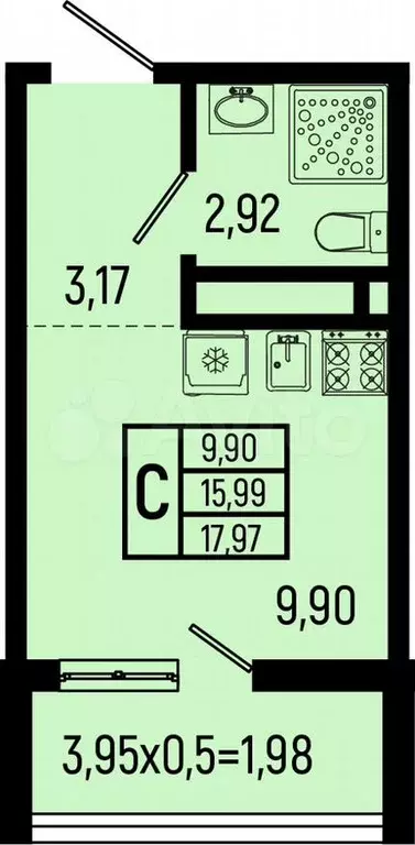 Квартира-студия, 18м, 11/18эт. - Фото 0