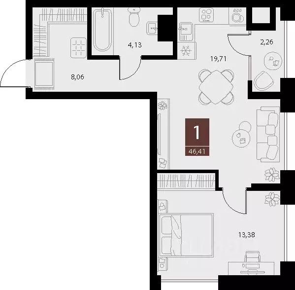1-к кв. Рязанская область, Рязань ул. Бирюзова, 20с1 (46.41 м) - Фото 1