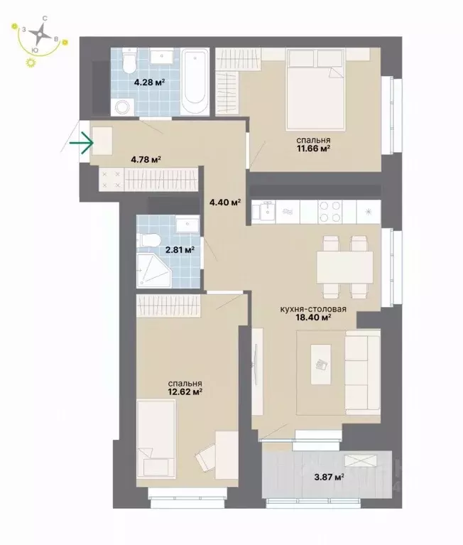 2-к кв. Свердловская область, Екатеринбург ул. Студенческая, 16 (62.82 ... - Фото 1