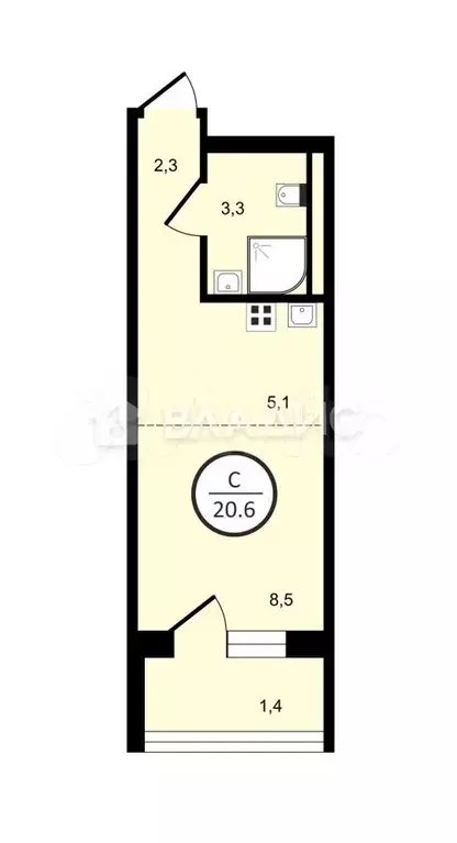 Квартира-студия, 20,6 м, 9/15 эт. - Фото 0