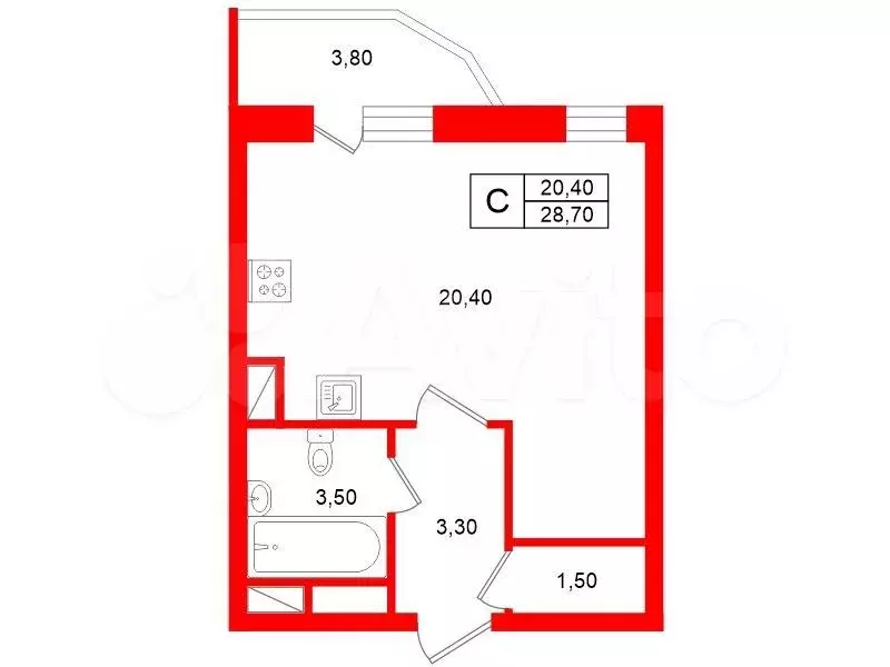 Квартира-студия, 28,7 м, 14/27 эт. - Фото 0