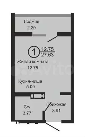 Квартира-студия, 27,6 м, 5/14 эт. - Фото 0