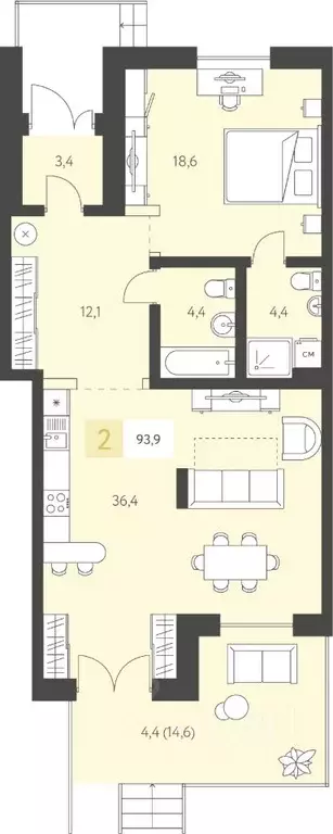 2-к кв. Удмуртия, Ижевск ул. Имени В.С. Тарасова, 7 (93.9 м) - Фото 0