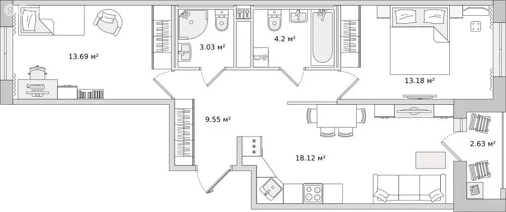 2-комнатная квартира: Новосаратовка, улица Первых, 6к1 (61.6 м) - Фото 0