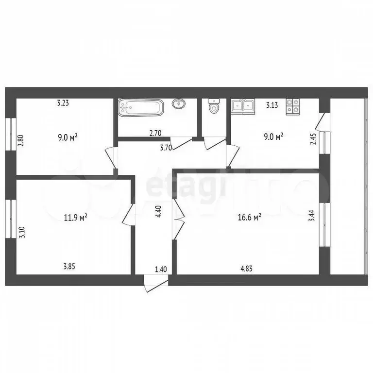 3-к. квартира, 58,6 м, 2/5 эт. - Фото 0