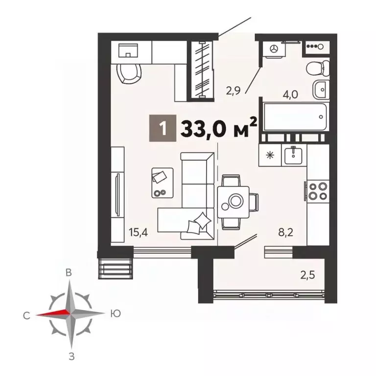 Студия Пензенская область, Пенза Новелла жилой комплекс (33.0 м) - Фото 1