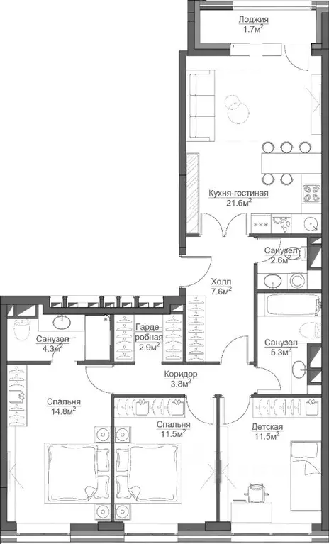 3-к кв. Москва Ленинградский просп., 29к2 (90.0 м) - Фото 2
