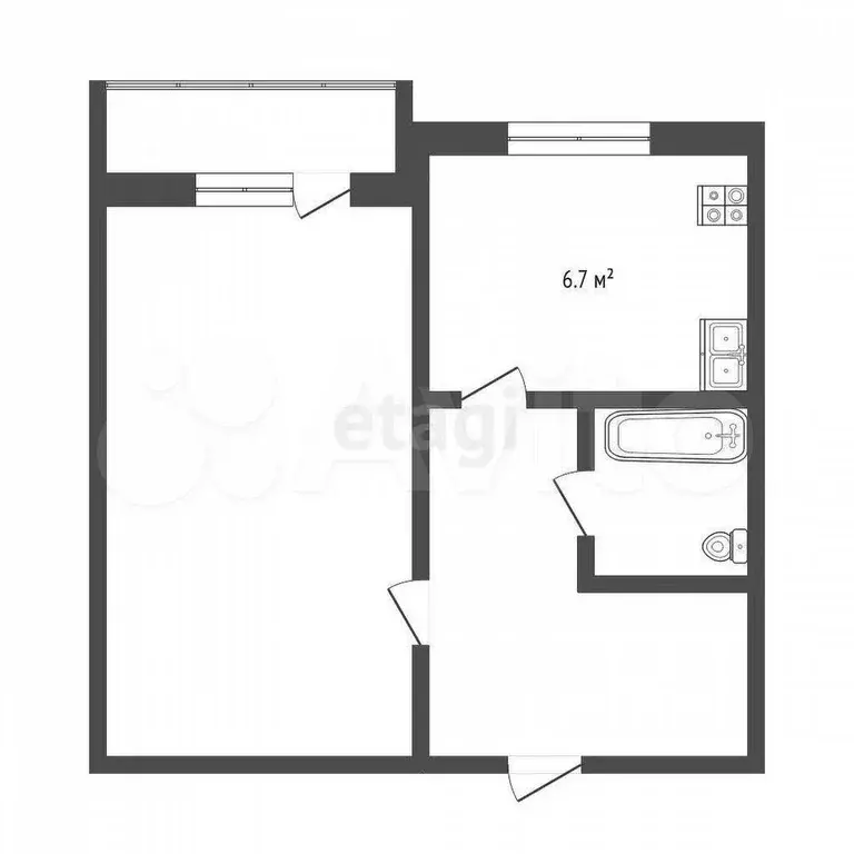 1-к. квартира, 33,4 м, 2/5 эт. - Фото 0