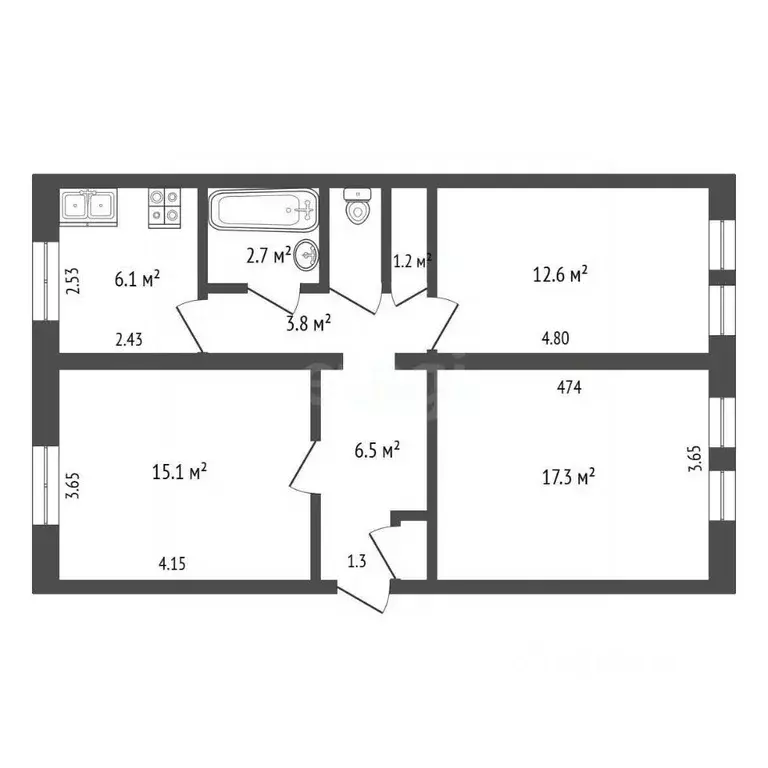 3-к кв. Самарская область, Самара ул. Дыбенко, 22 (67.2 м) - Фото 2