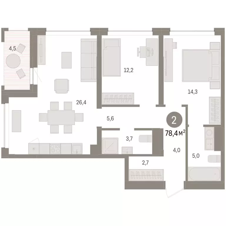 2-комнатная квартира: Тюмень, ЖК Дом у Озера (78.66 м) - Фото 2