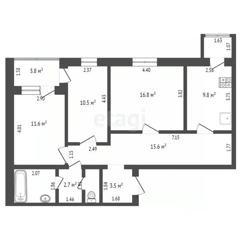 3-к кв. Ямало-Ненецкий АО, Новый Уренгой Ямальская ул., 28А (76.0 м) - Фото 2