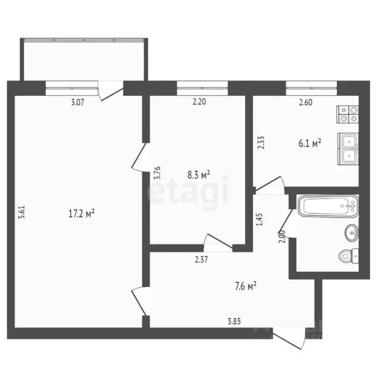 2-к кв. Костромская область, Кострома Костромская ул., 96 (56.7 м) - Фото 1