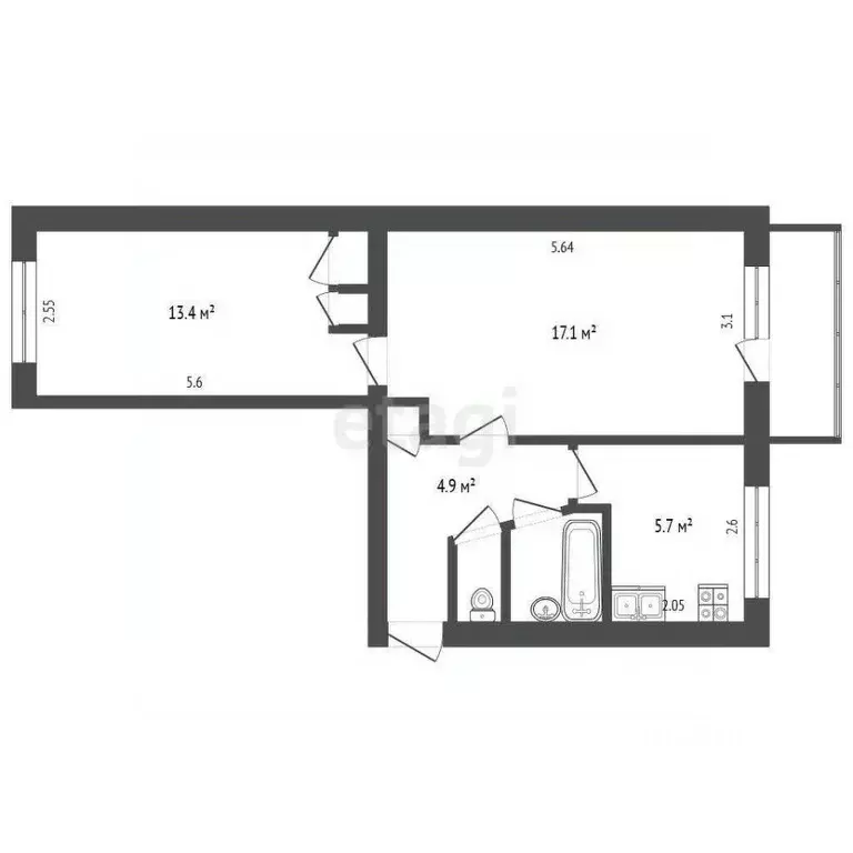 2-к кв. Вологодская область, Череповец ул. Краснодонцев, 82 (45.4 м) - Фото 1