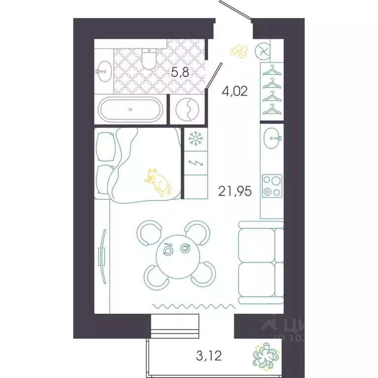 Студия Пензенская область, Пенза Колышлейская ул., 7 (33.33 м) - Фото 1