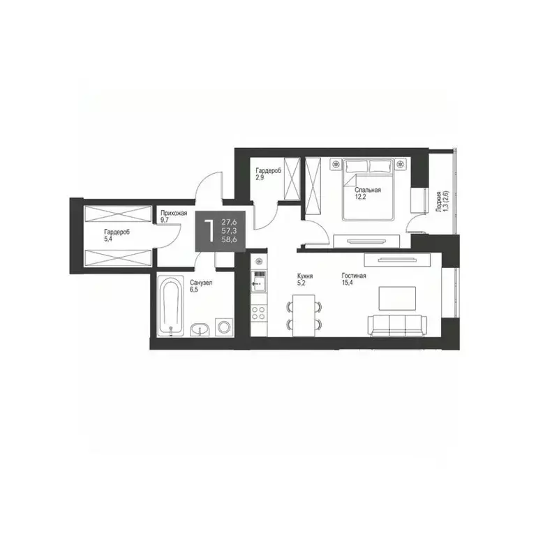1-к кв. Татарстан, Альметьевск ул. Гафиатуллина, 62 (57.6 м) - Фото 0