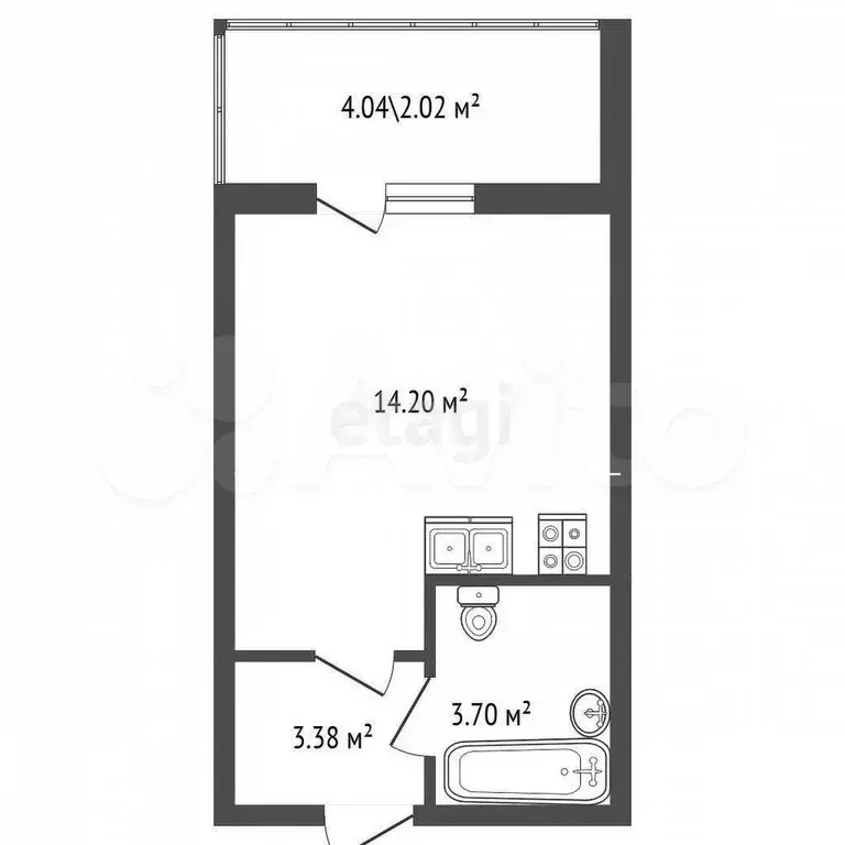 Квартира-студия, 23,3 м, 4/20 эт. - Фото 0