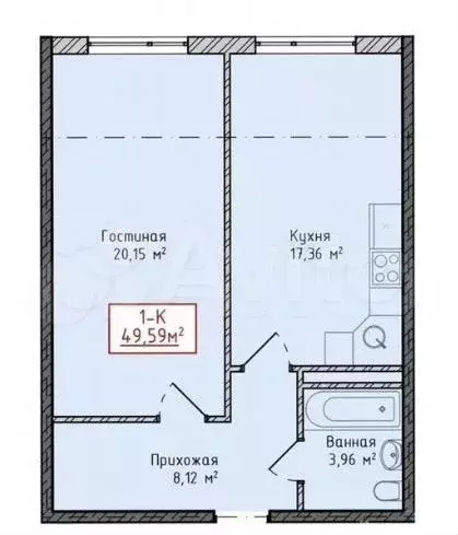 1-к. квартира, 49 м, 3/17 эт. - Фото 1