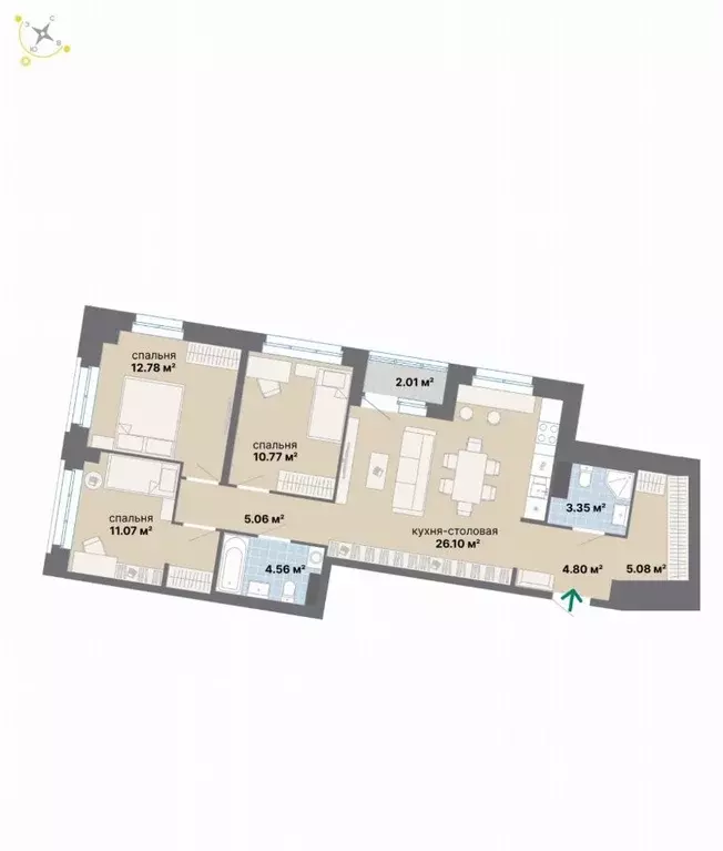 3-к кв. Свердловская область, Екатеринбург Эльмаш жилрайон,  (85.58 м) - Фото 1