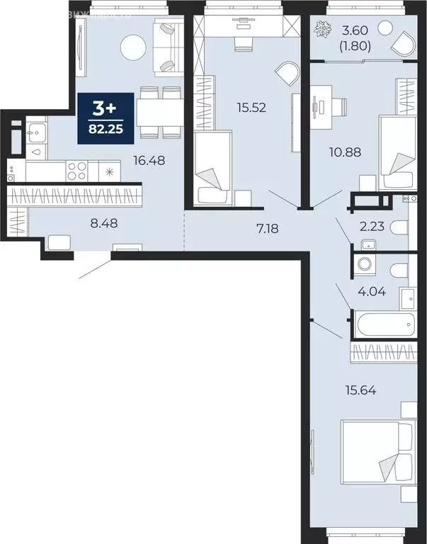 3-комнатная квартира: Тюмень, Камчатская улица, 109к1 (84.05 м) - Фото 0